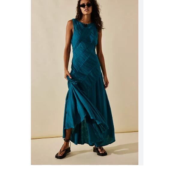 Free People Blurred Lines Midi Teal Blue Maxi Small - Picture 4 of 8